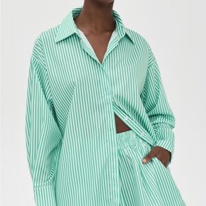 Lioness Green Striped Boyfriend Button-Up Shirt